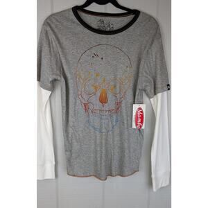 Mambo Australia Mens Gray Tshirt Long Thermal Sleeve Size Large Colorful Skull